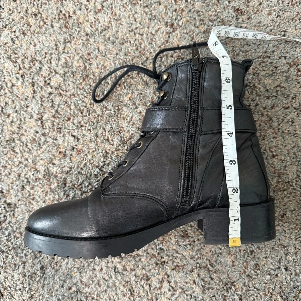Sezane Black Leather Lace-Up Ankle Boots with Buckle